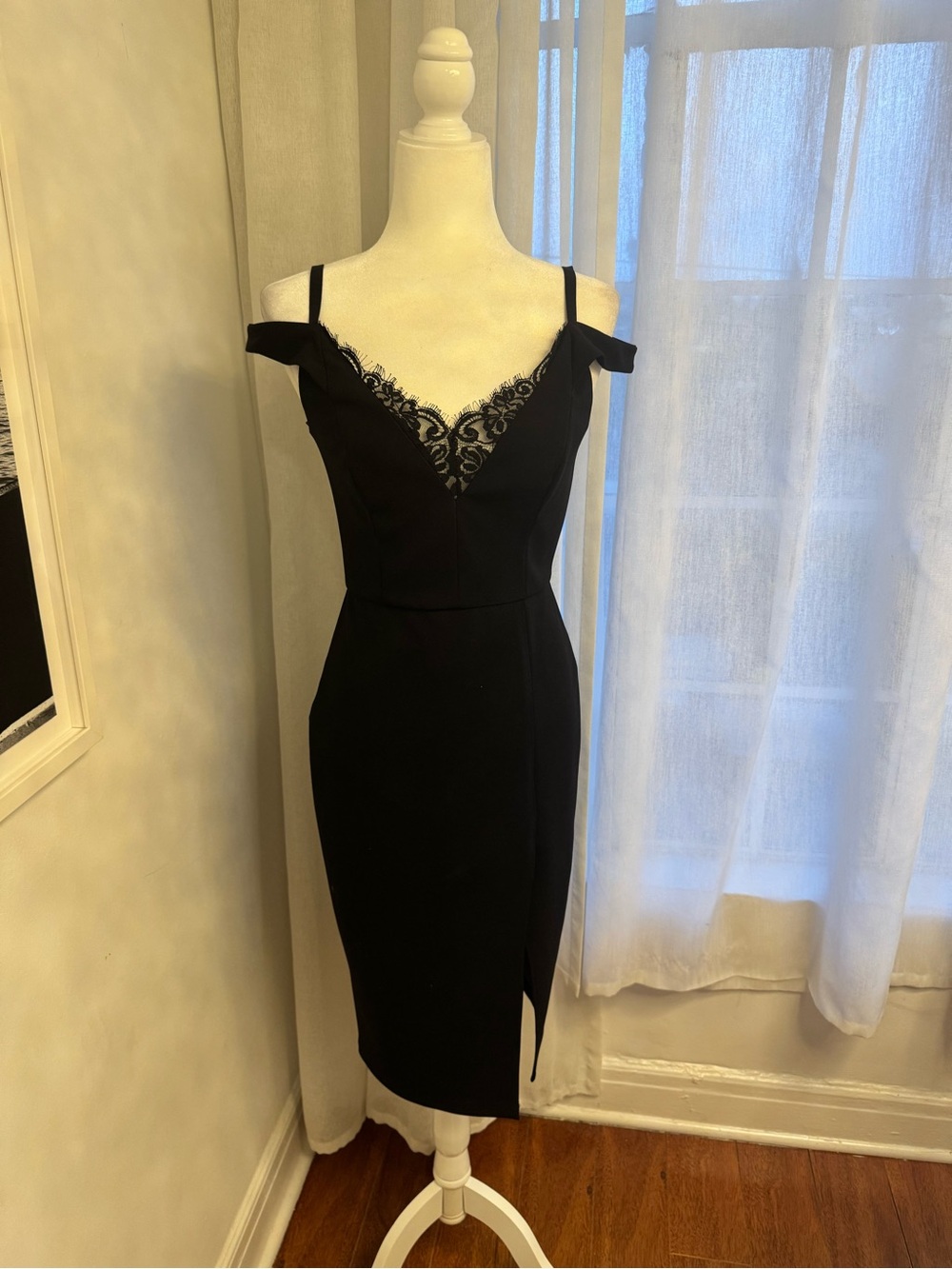 ABS Allen Schwartz Black Lace-Trim Midi Dress